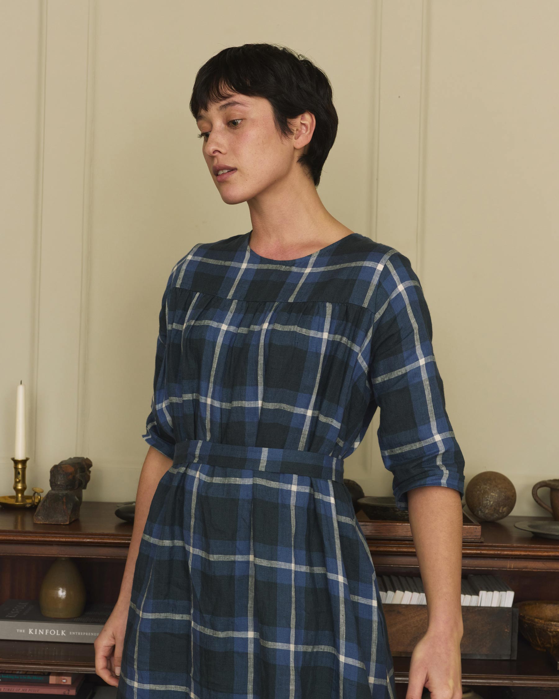 No.35 Maxi Length Linen Dress in Stirling Plaid