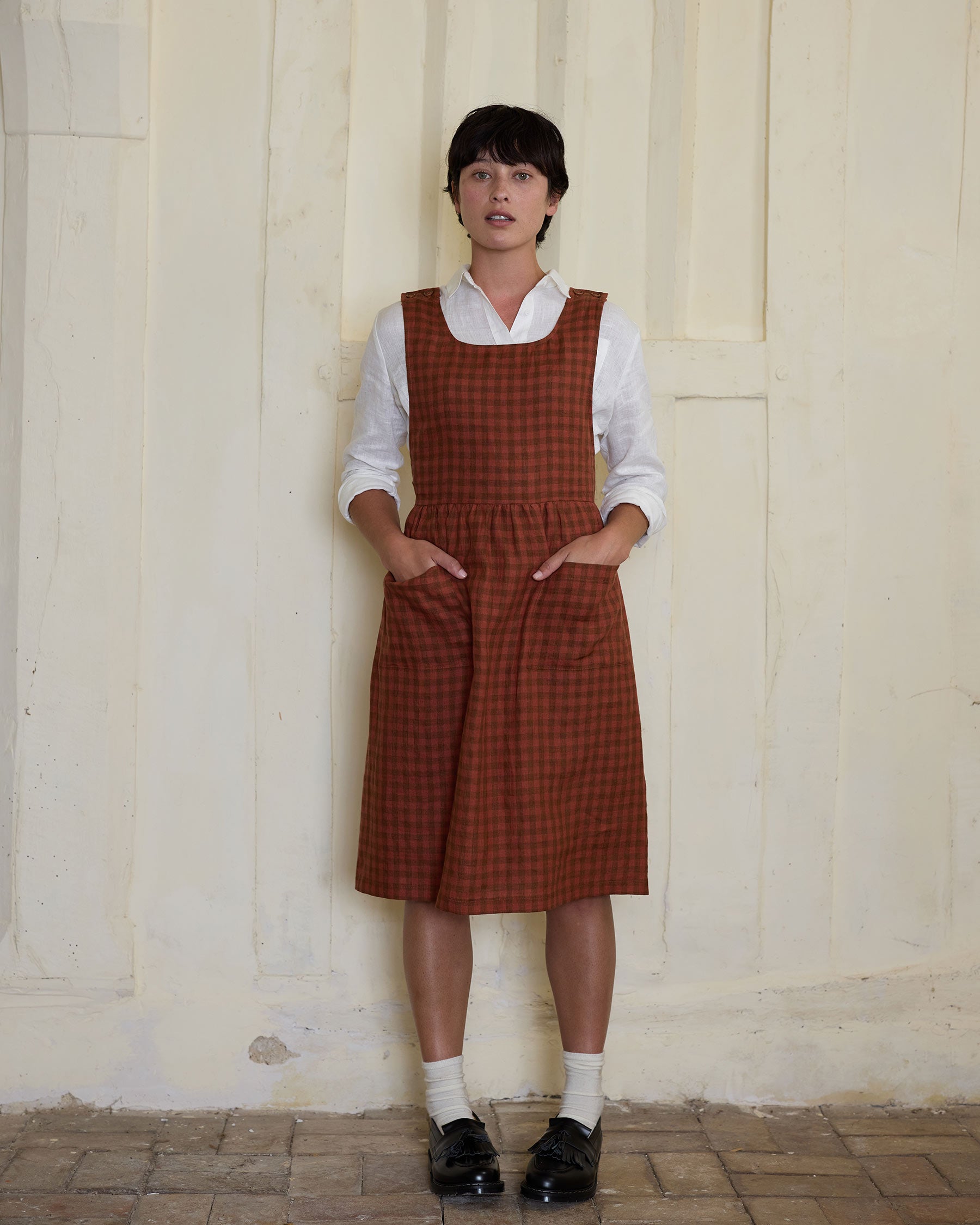 No.32 The Pinafore Dress in Ginger Check | Pyne & Smith Clothiers No.32 The Pinafore Dress in Ginger Check | Pyne & Smith Clothiers