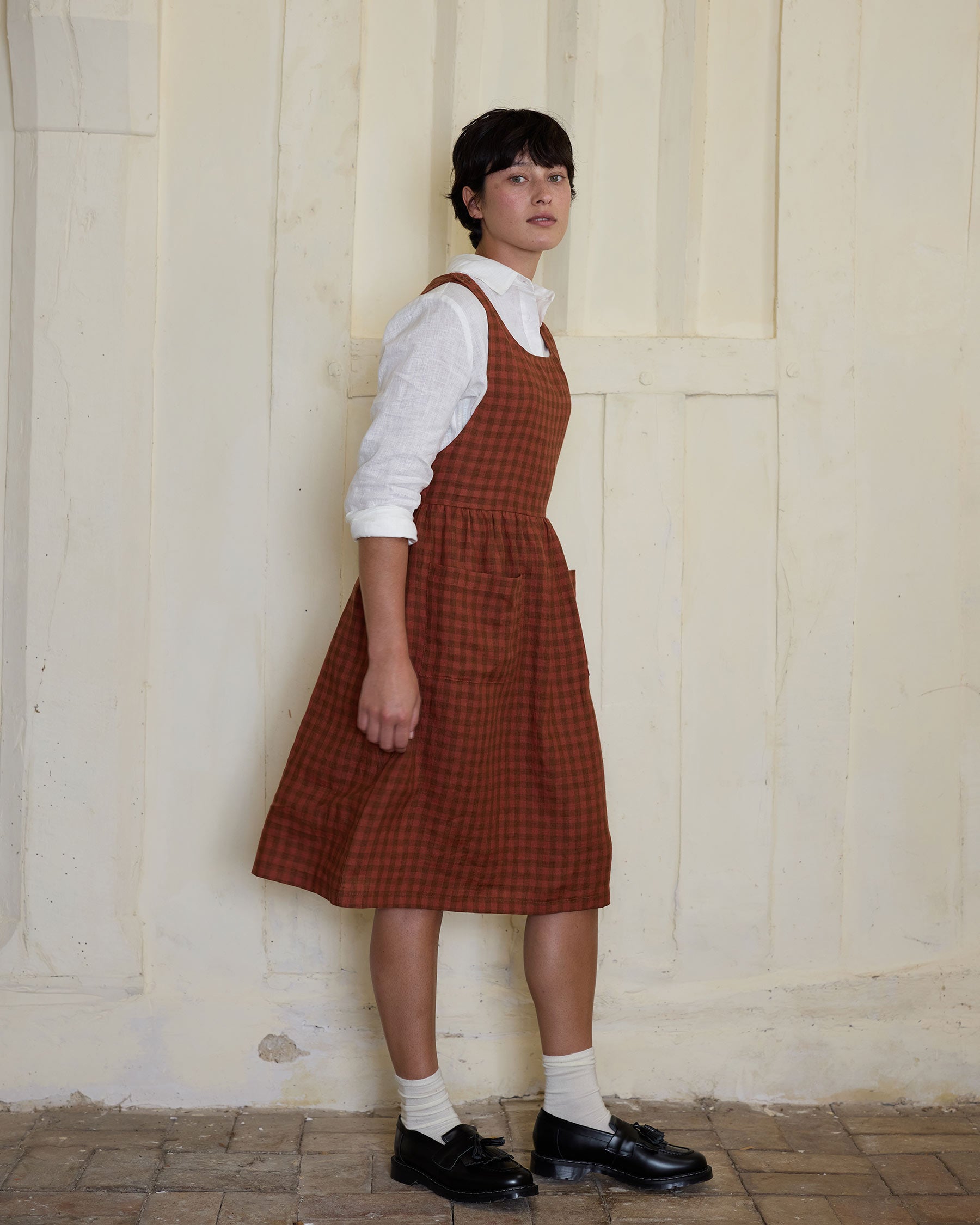 No.32 The Pinafore Dress in Ginger Check | Pyne & Smith Clothiers No.32 The Pinafore Dress in Ginger Check | Pyne & Smith Clothiers