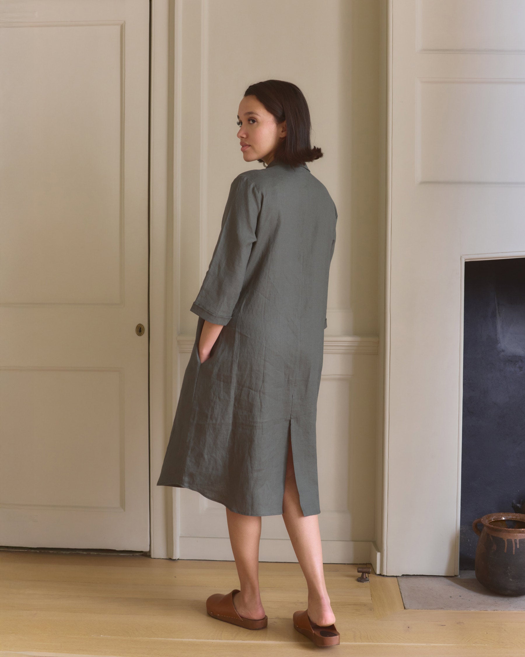 The Linen Shirtdress in Beetle Green | Pyne & Smith The Linen Shirtdress in Beetle Green | Pyne & Smith