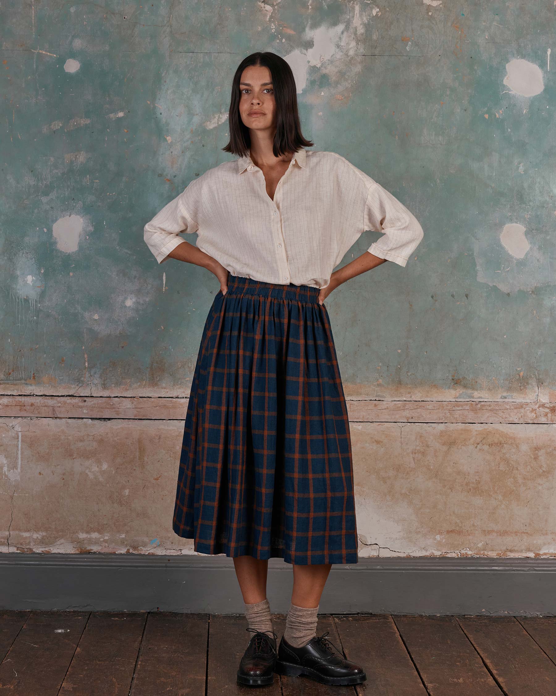 Linen Skirt No.11 in Montague Windowpane