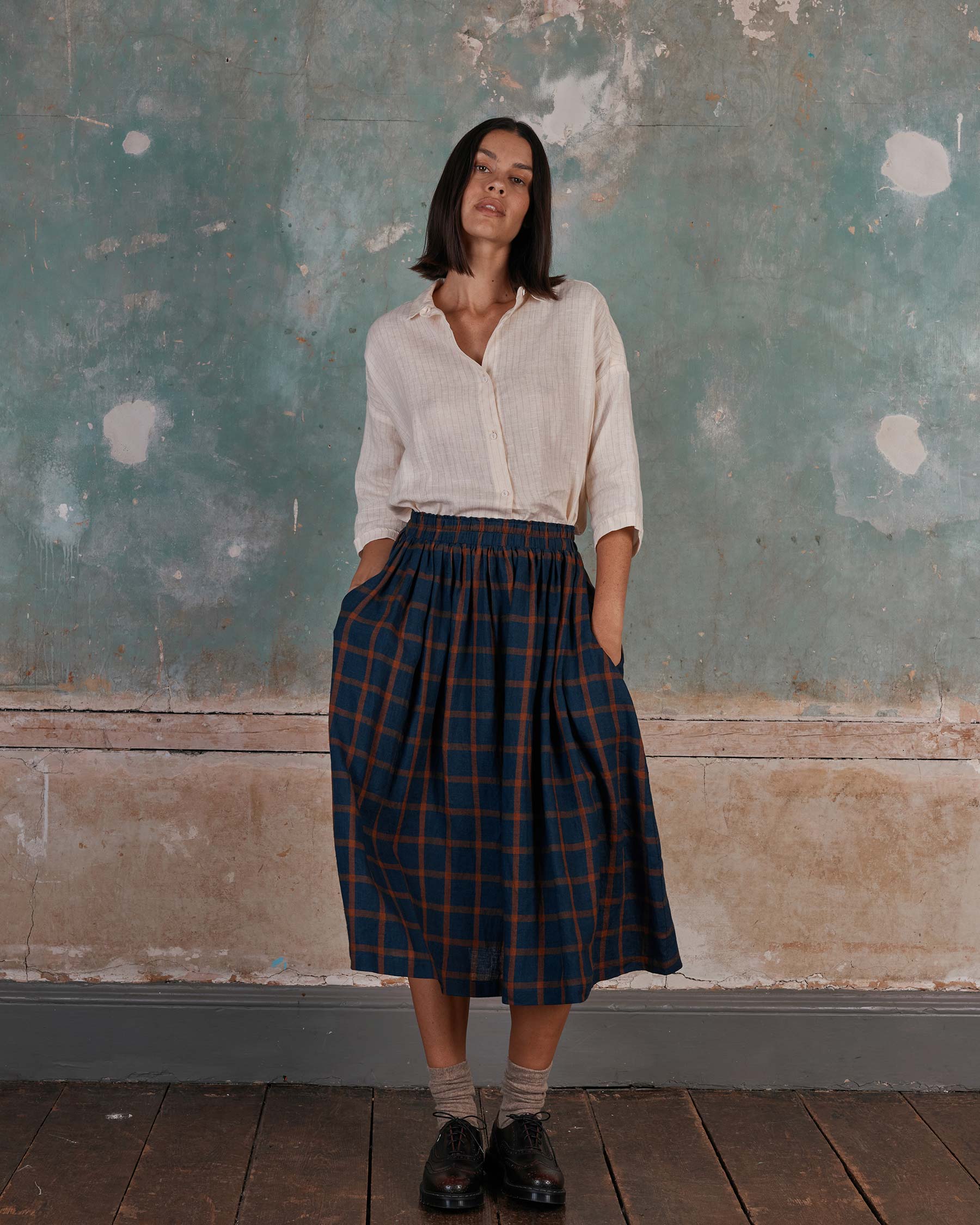 Linen Skirt No.11 in Montague Windowpane