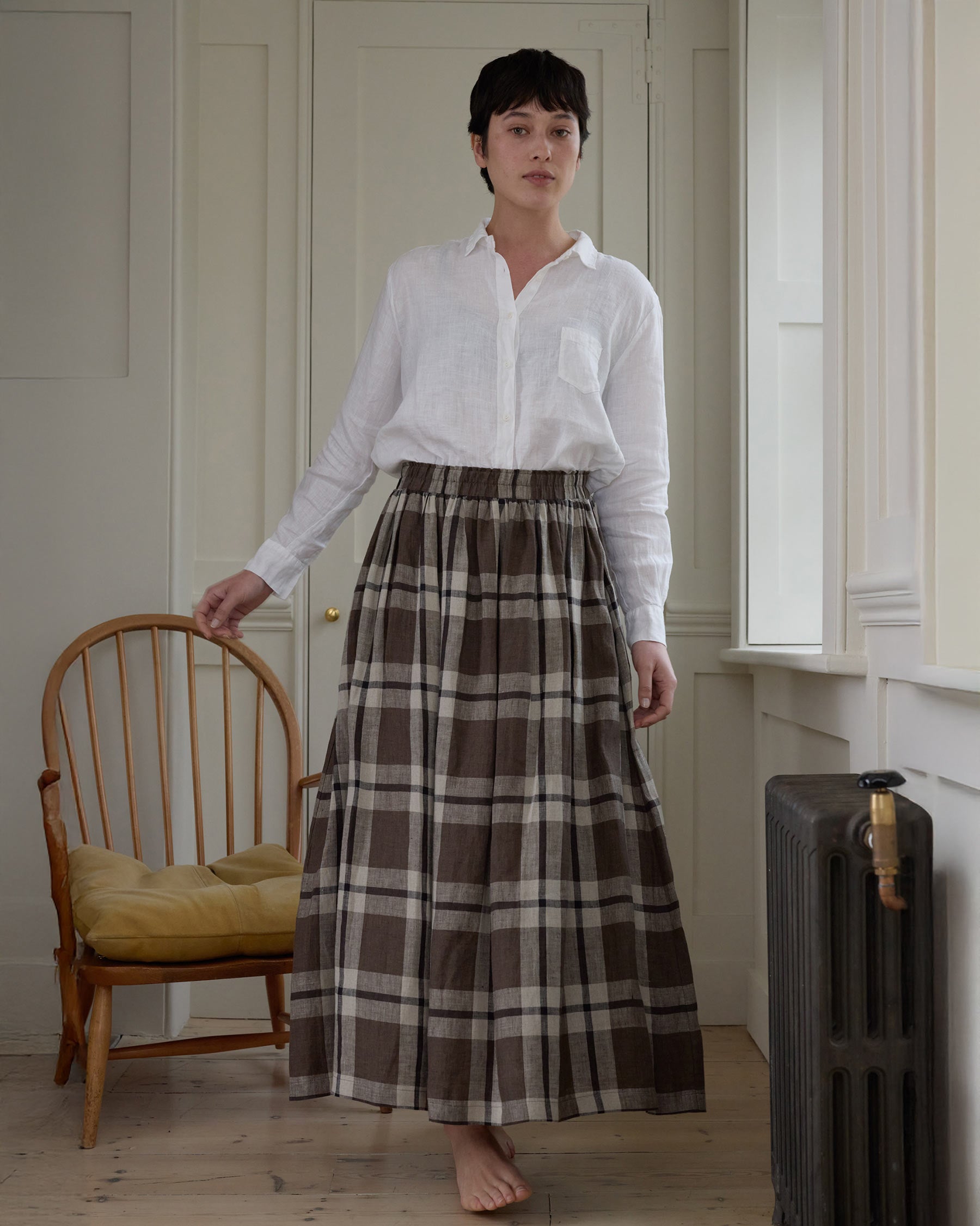 Linen Maxi Length Skirt No.12 in Fawkes Plaid