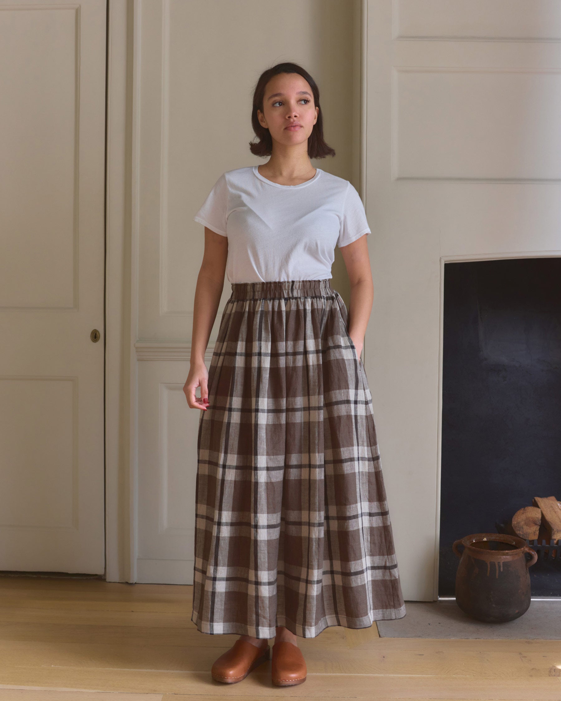 Linen Maxi Length Skirt No.12 in Fawkes Plaid