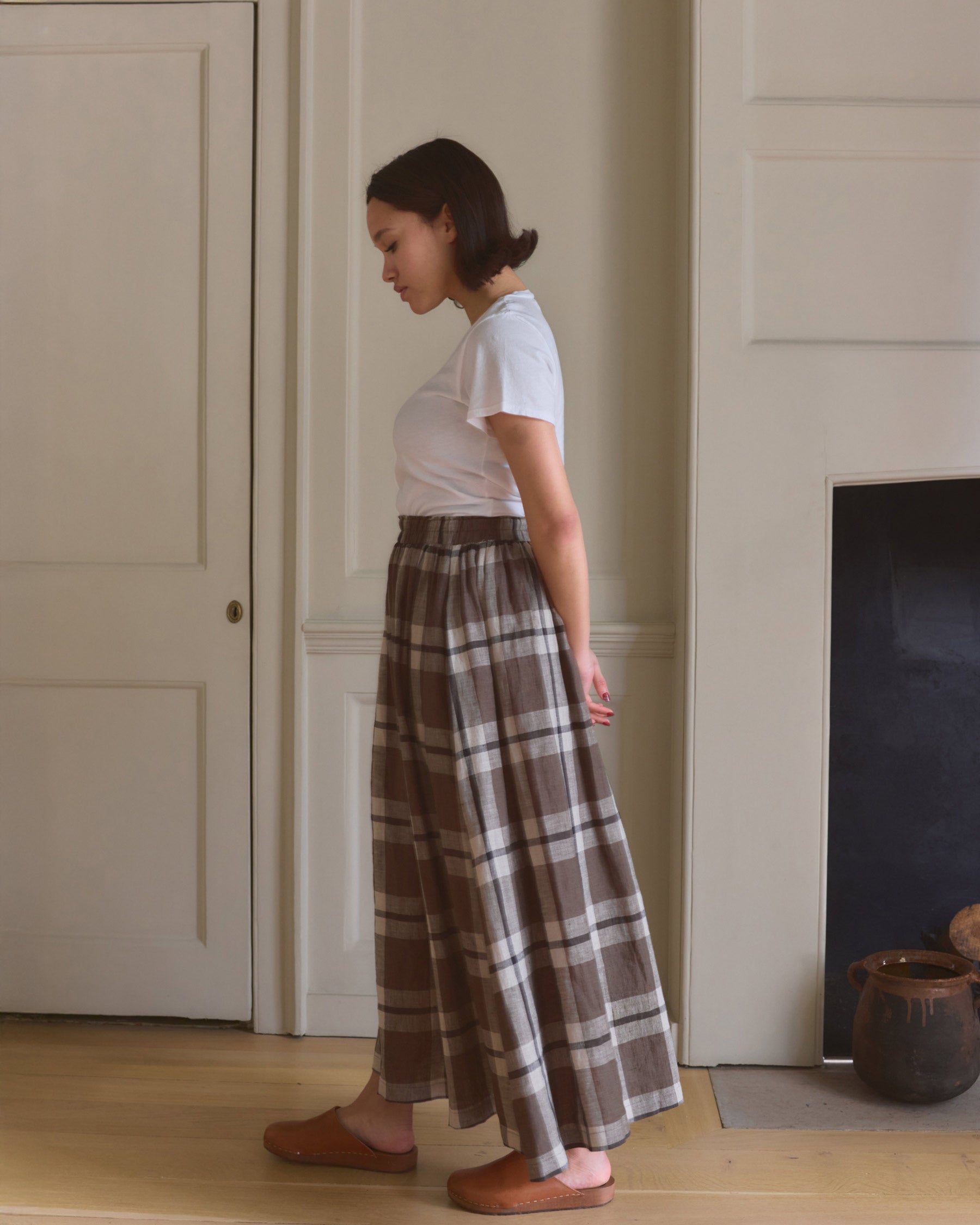 Linen Maxi Length Skirt No.12 in Fawkes Plaid