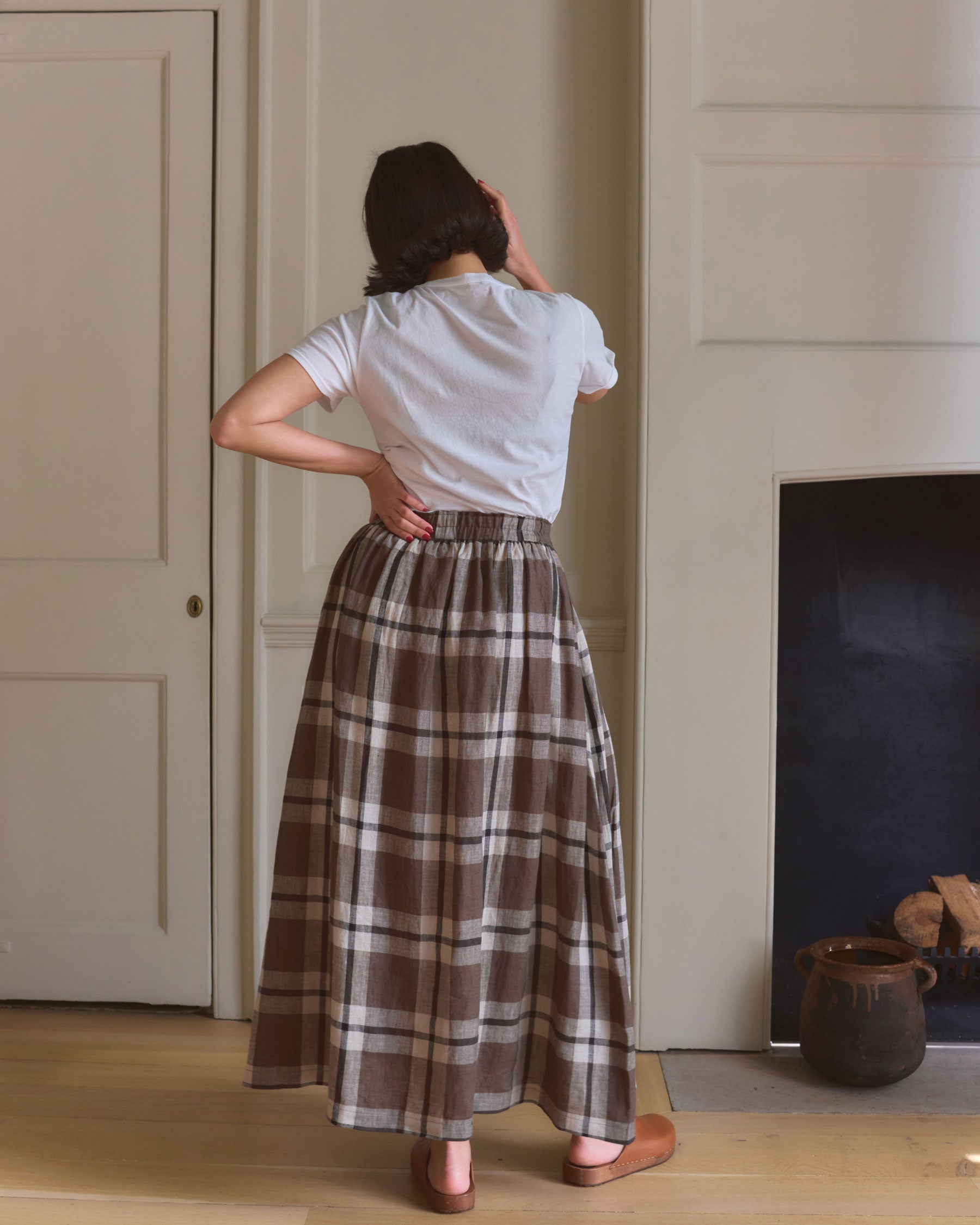 Linen Maxi Length Skirt No.12 in Fawkes Plaid
