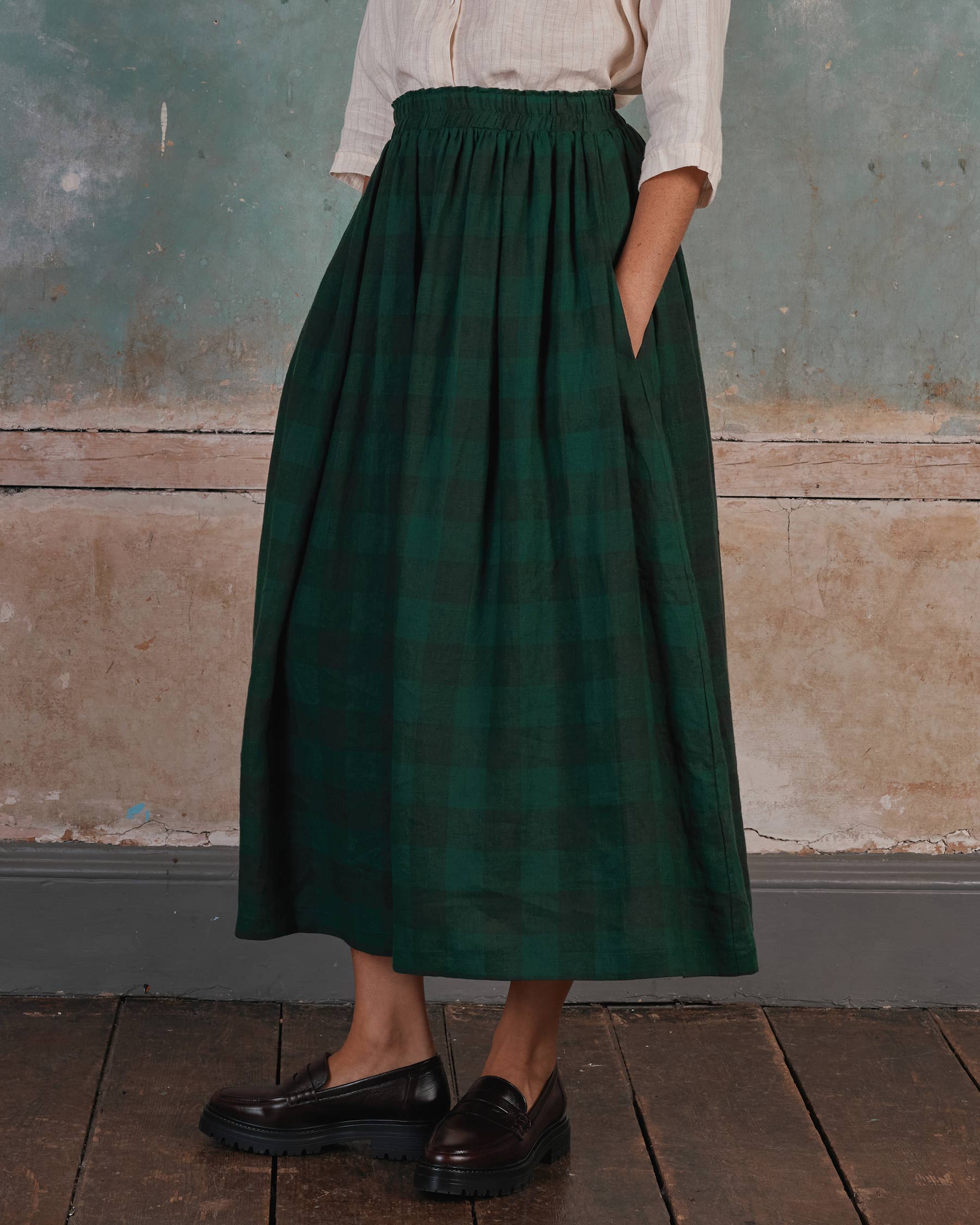 Linen Maxi Length Skirt No.12 in Woodland Green