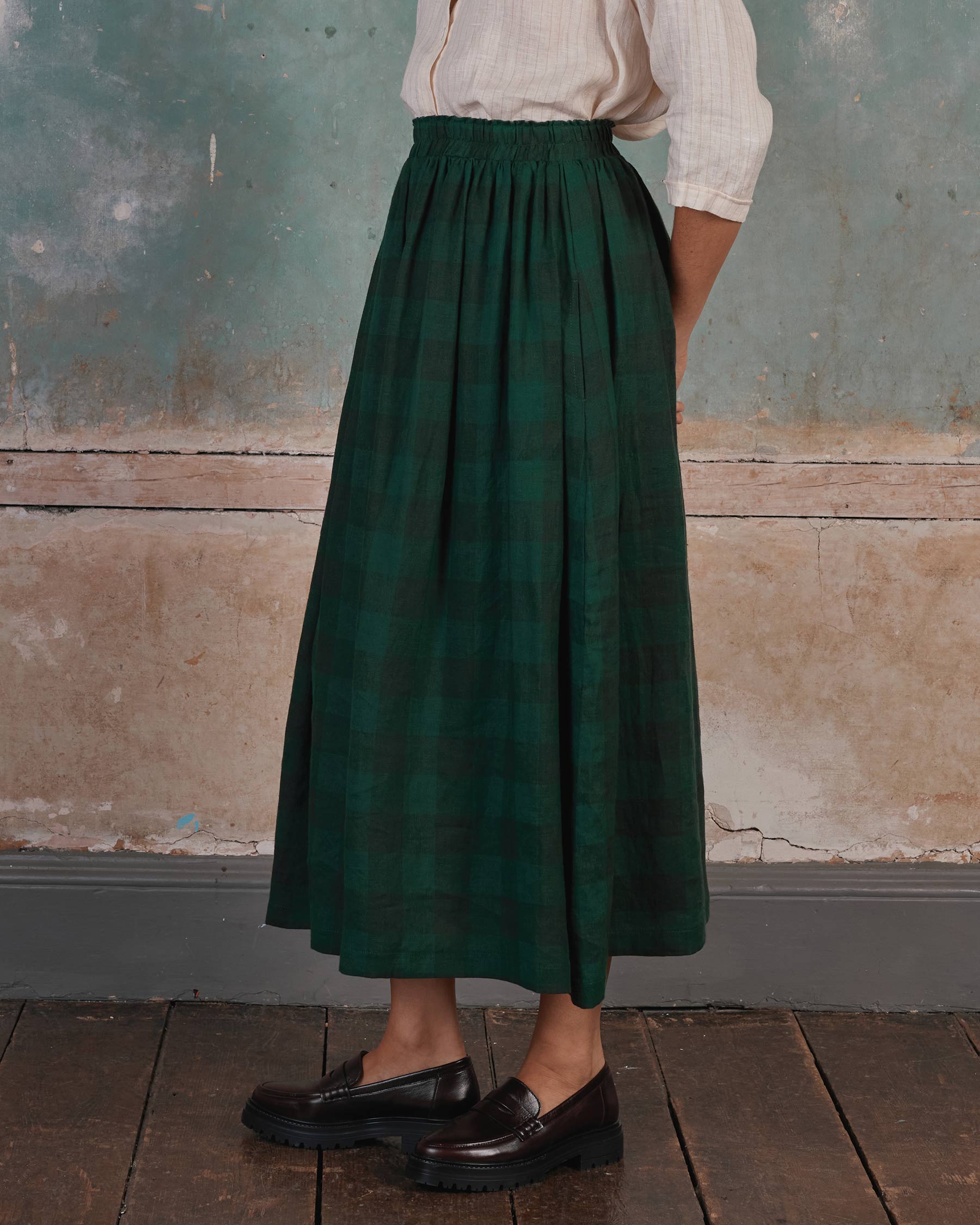 Linen Maxi Length Skirt No.12 in Woodland Green