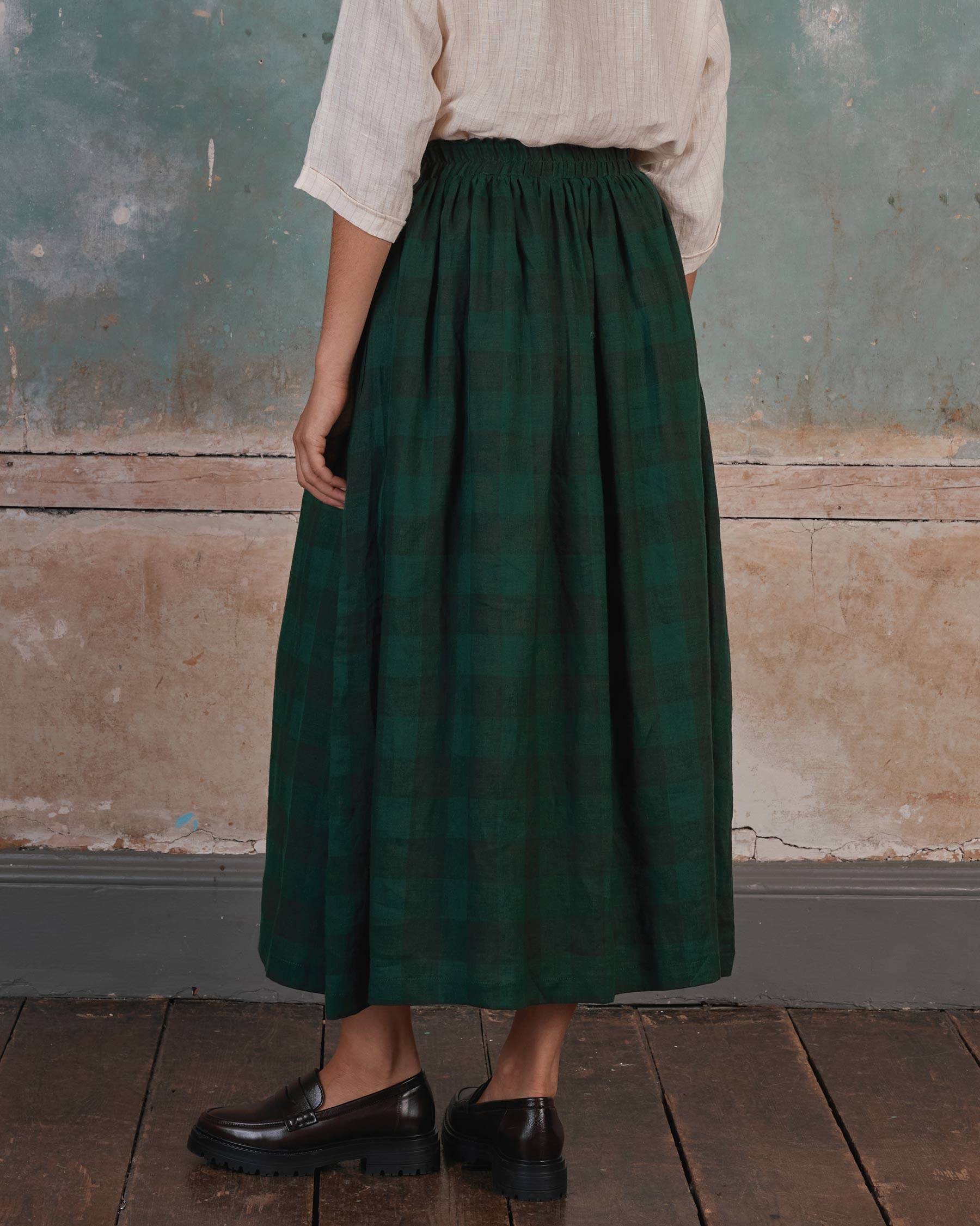 Linen Maxi Length Skirt No.12 in Woodland Green