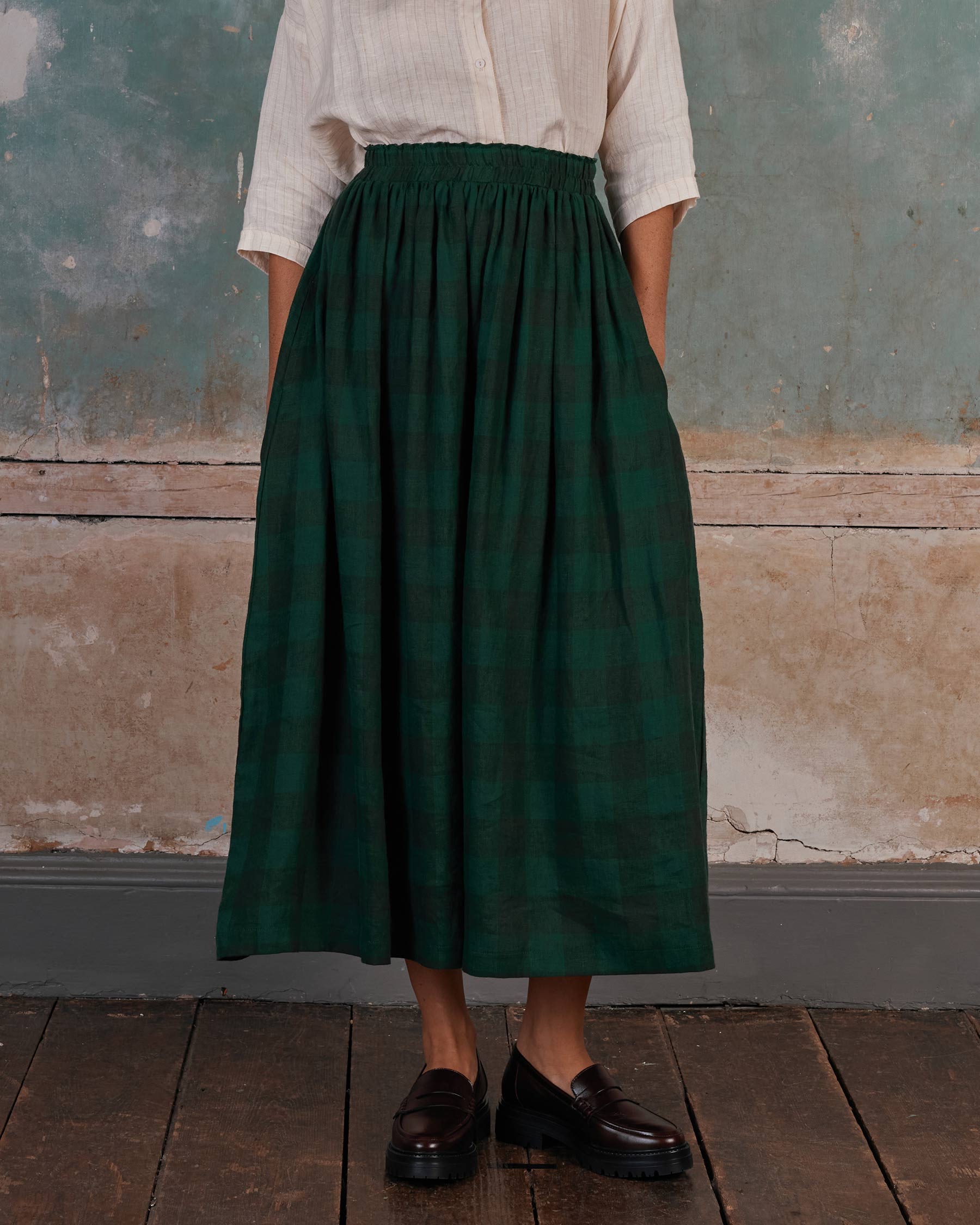 Linen Maxi Length Skirt No.12 in Woodland Green