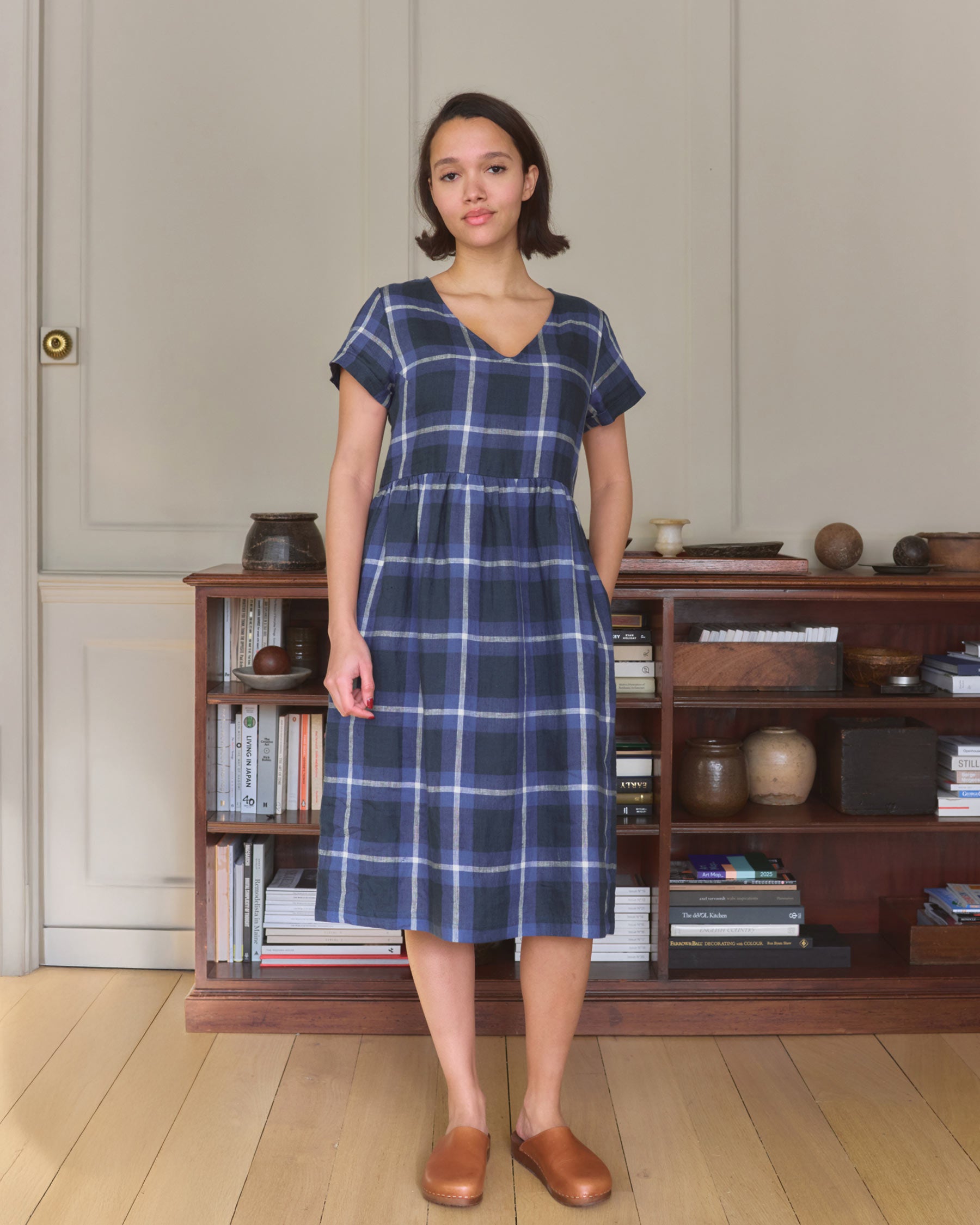 V Neck Linen Dress in Stirling Plaid | Pyne & Smith V Neck Linen Dress in Stirling Plaid | Pyne & Smith