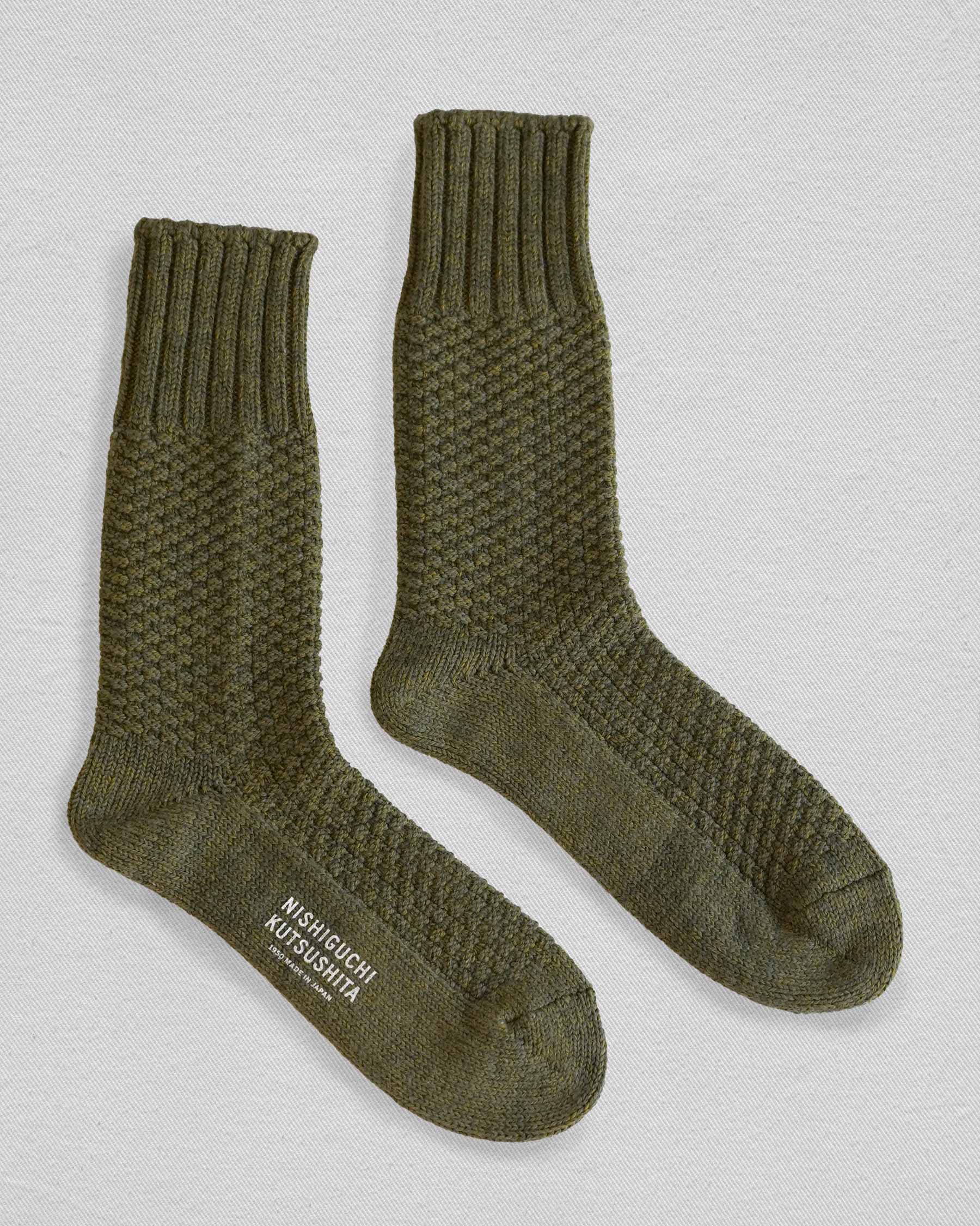 Wool Cotton Boot Socks in Moss Green