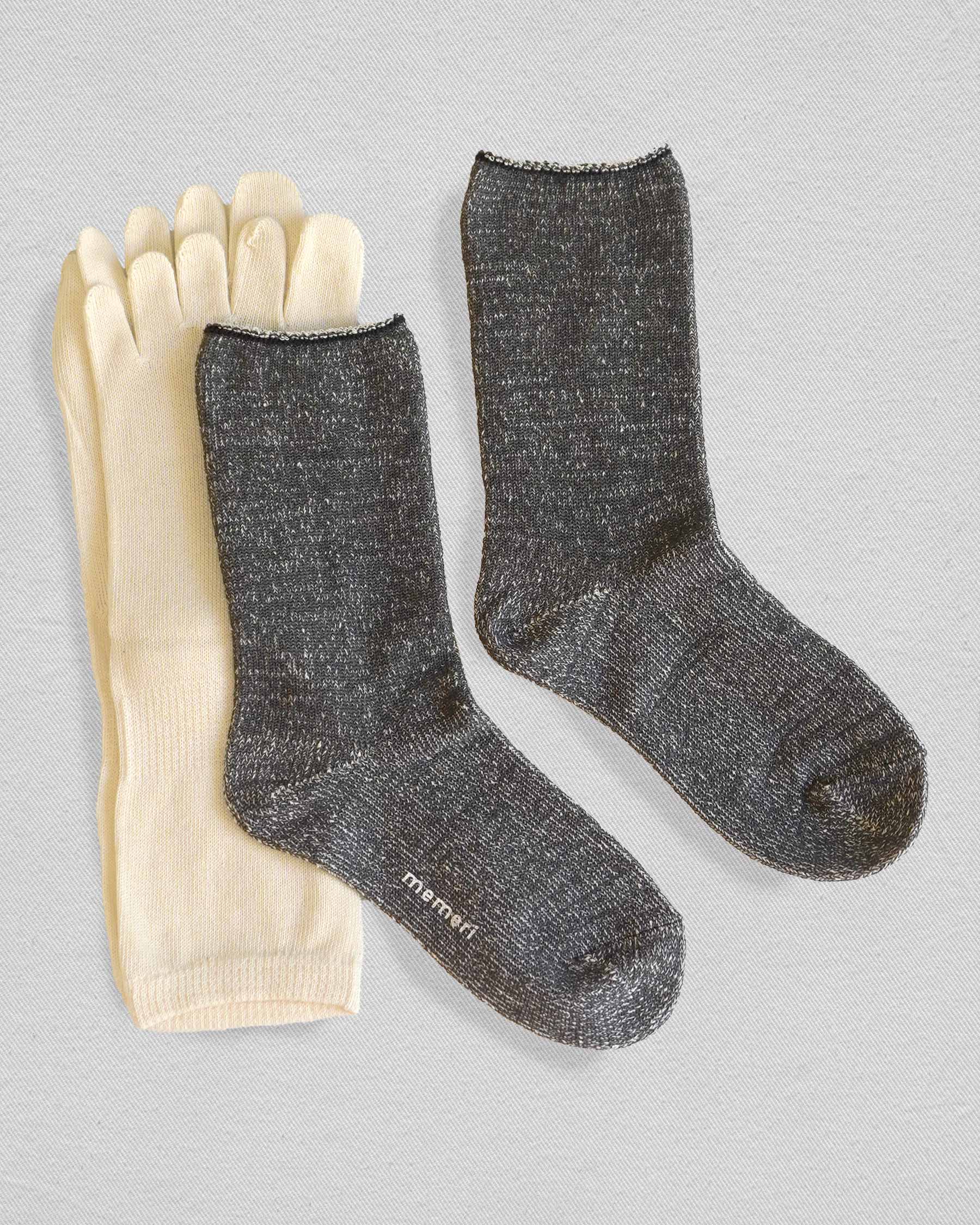 Cotton Silk Layered Socks Set in Grey