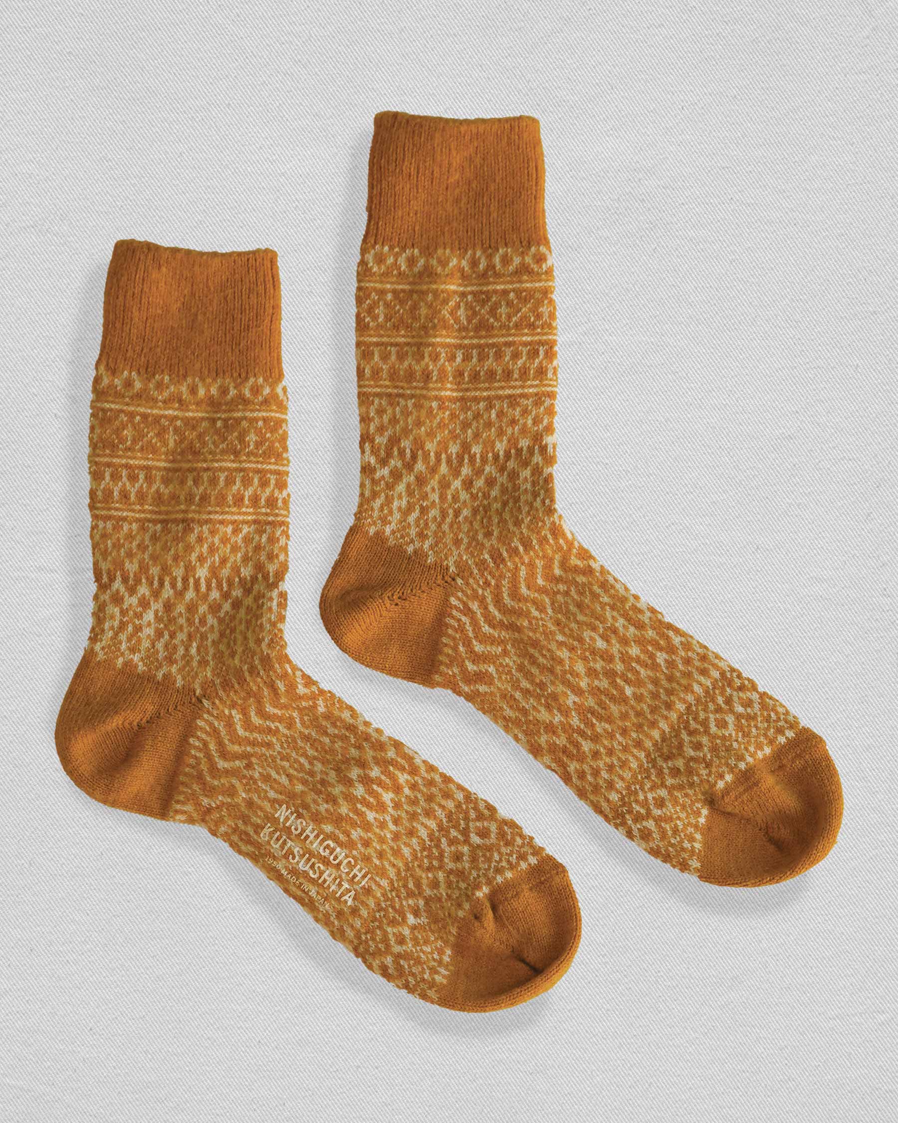Wool Jacquard Socks in Lantern Orange
