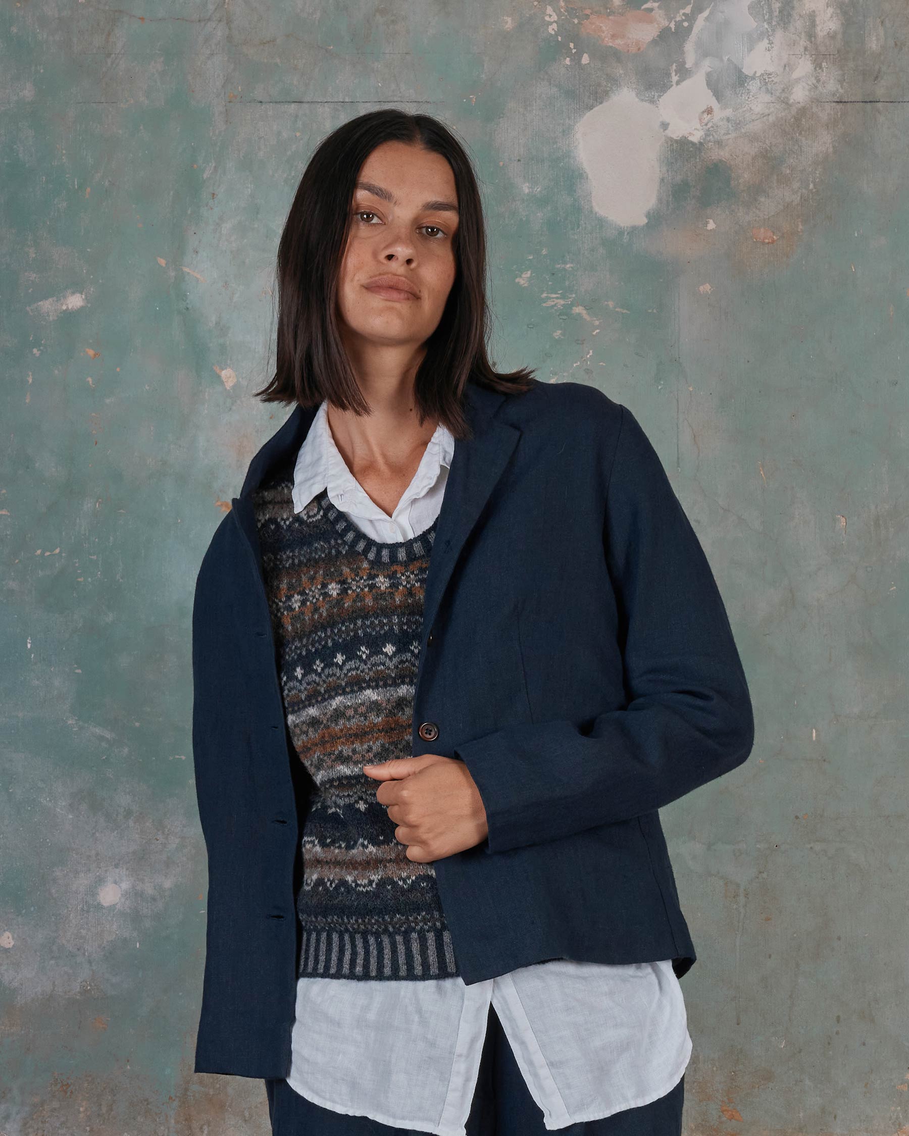 Tailored Linen Jacket No.10 in Mariner Blue