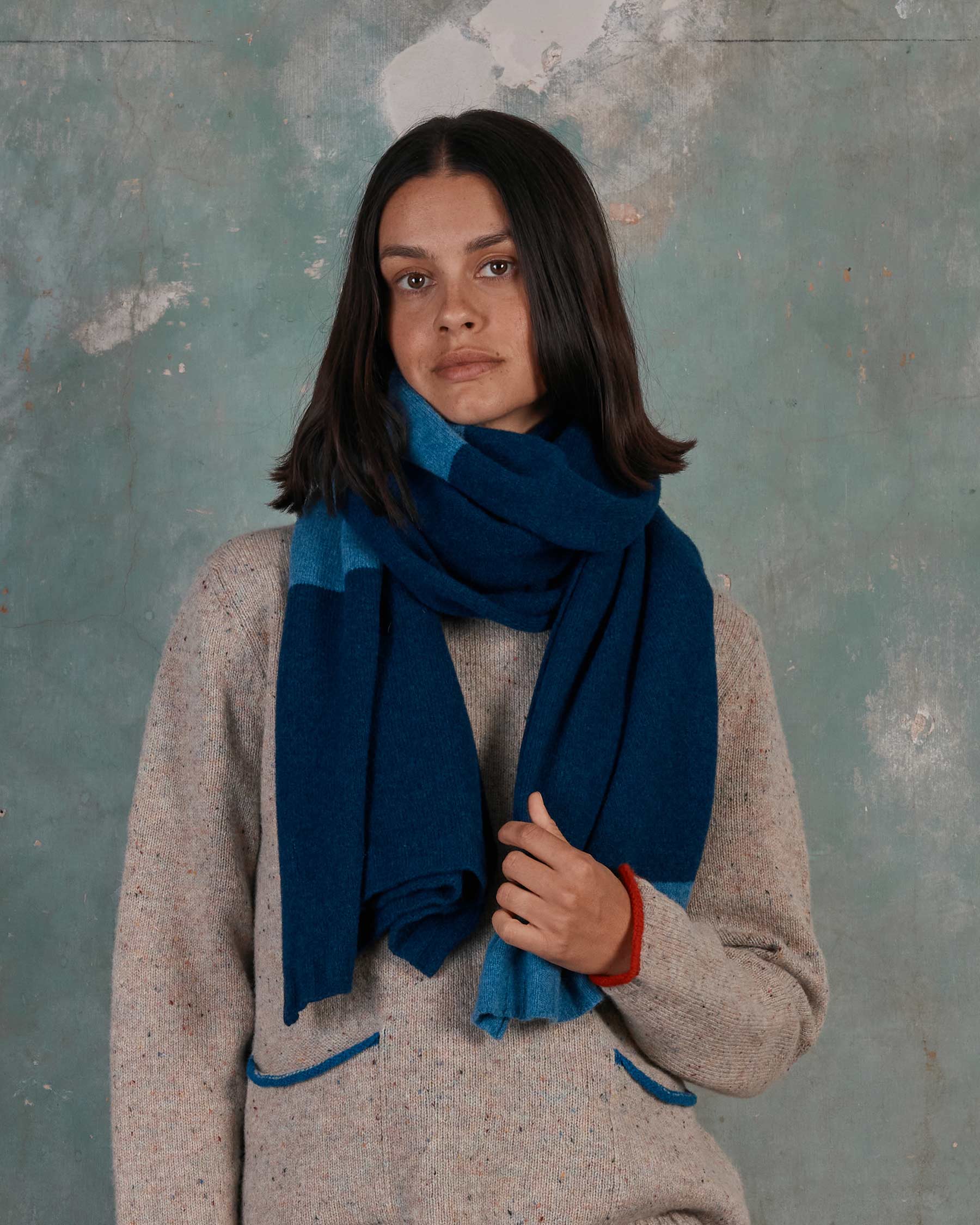 Blue Color Block Blanket Scarf