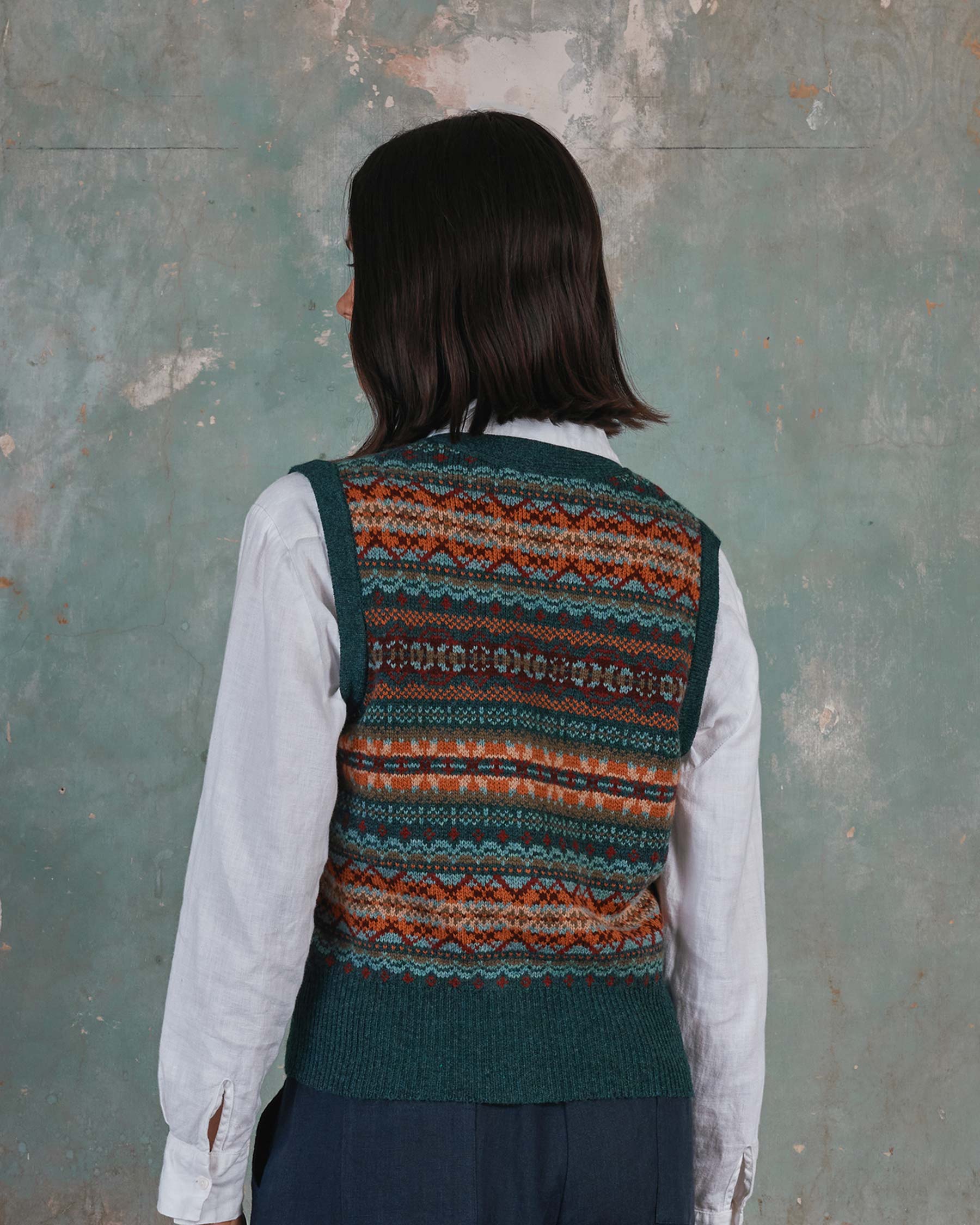 Fair Isle Merino Wool Waistcoat in Prelude