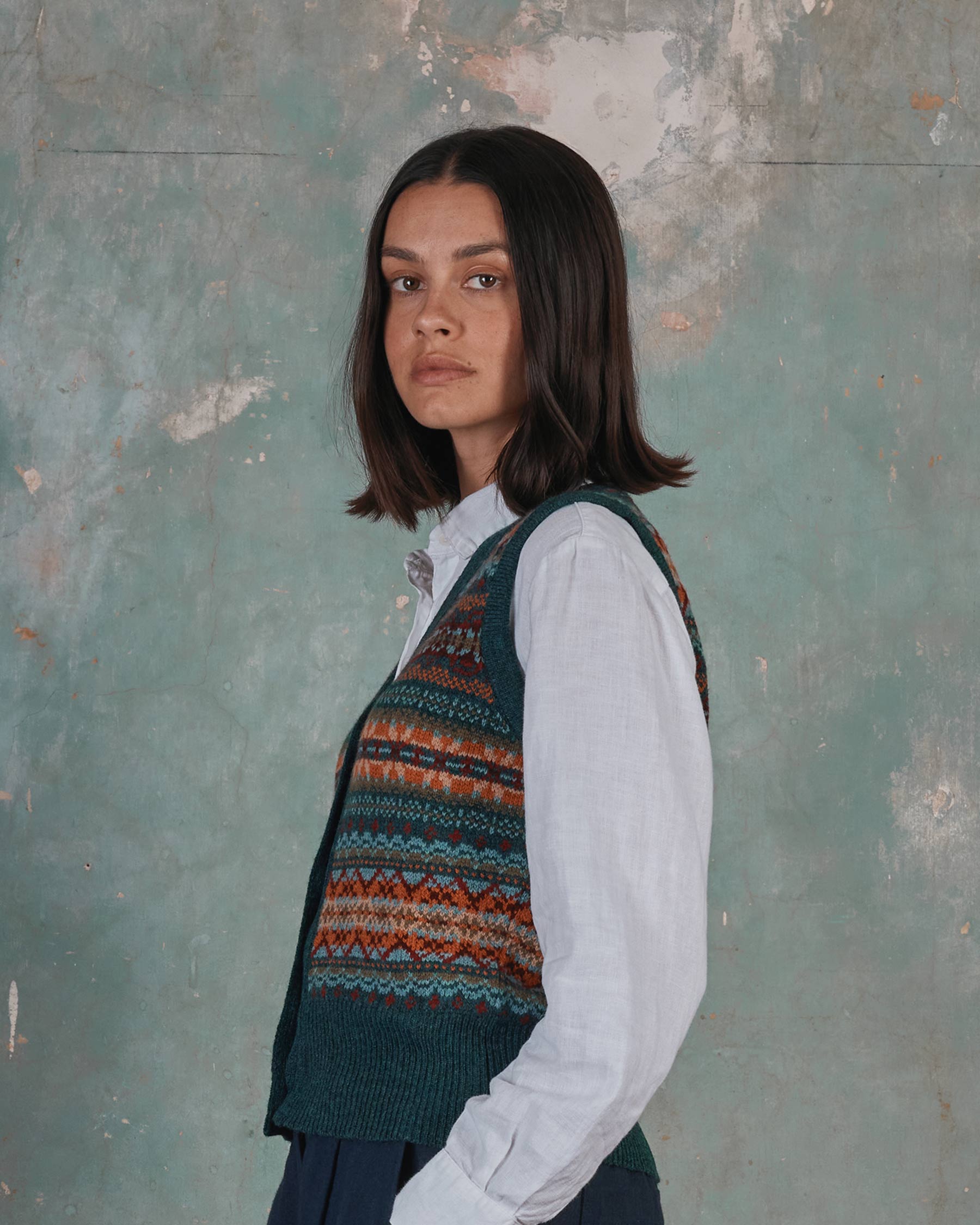 Fair Isle Merino Wool Waistcoat in Prelude