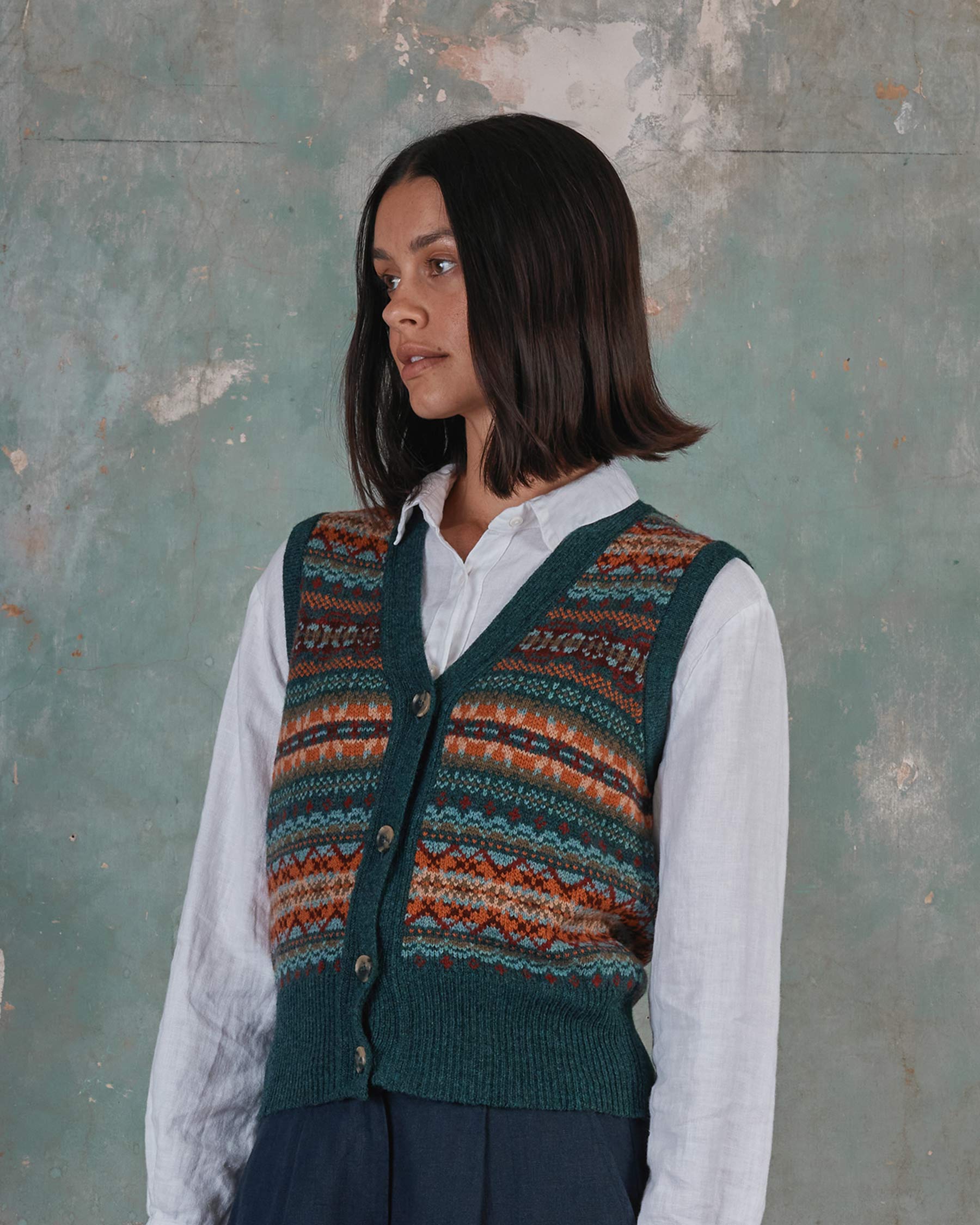 Fair Isle Merino Wool Waistcoat in Prelude