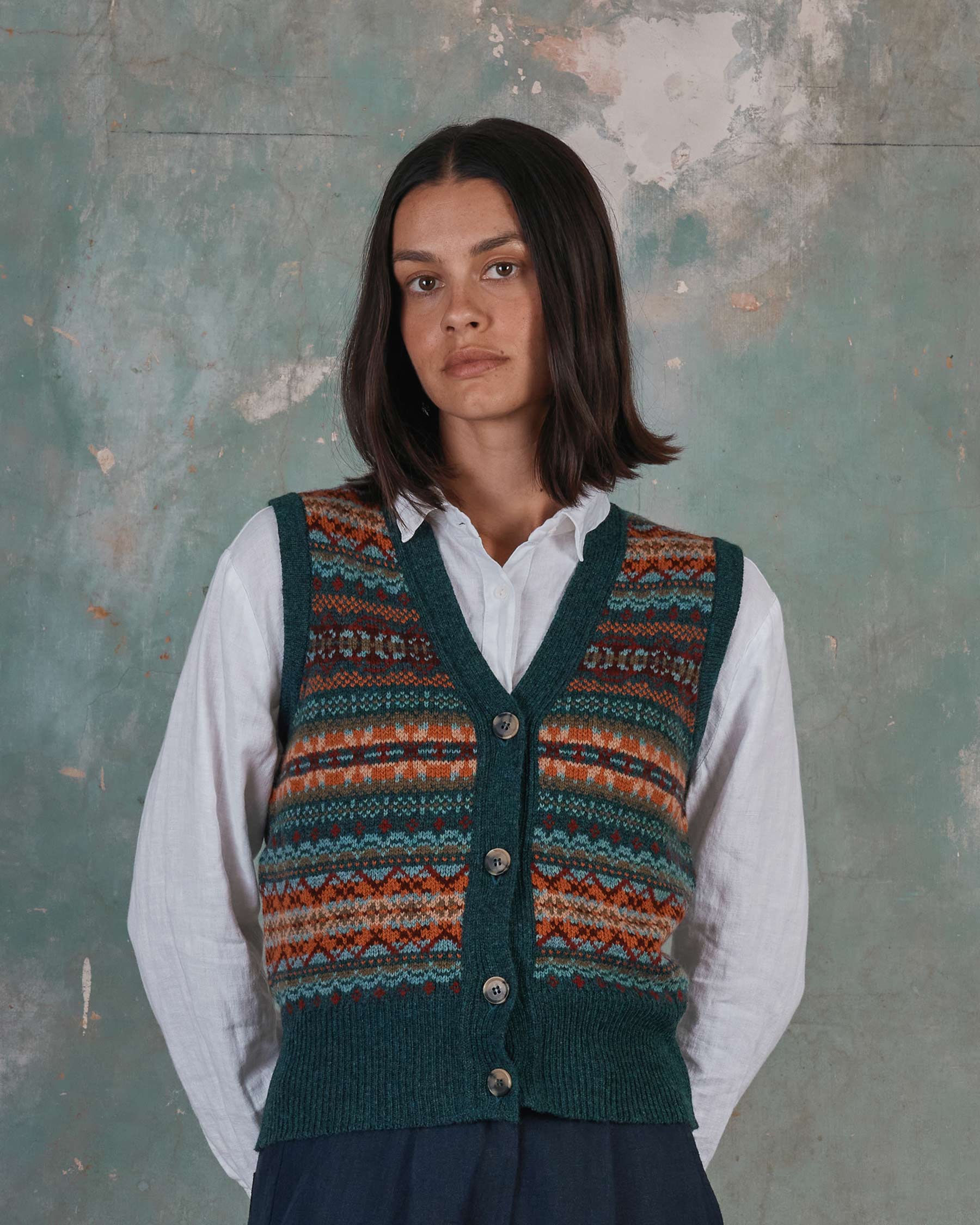 Fair Isle Merino Wool Waistcoat in Prelude