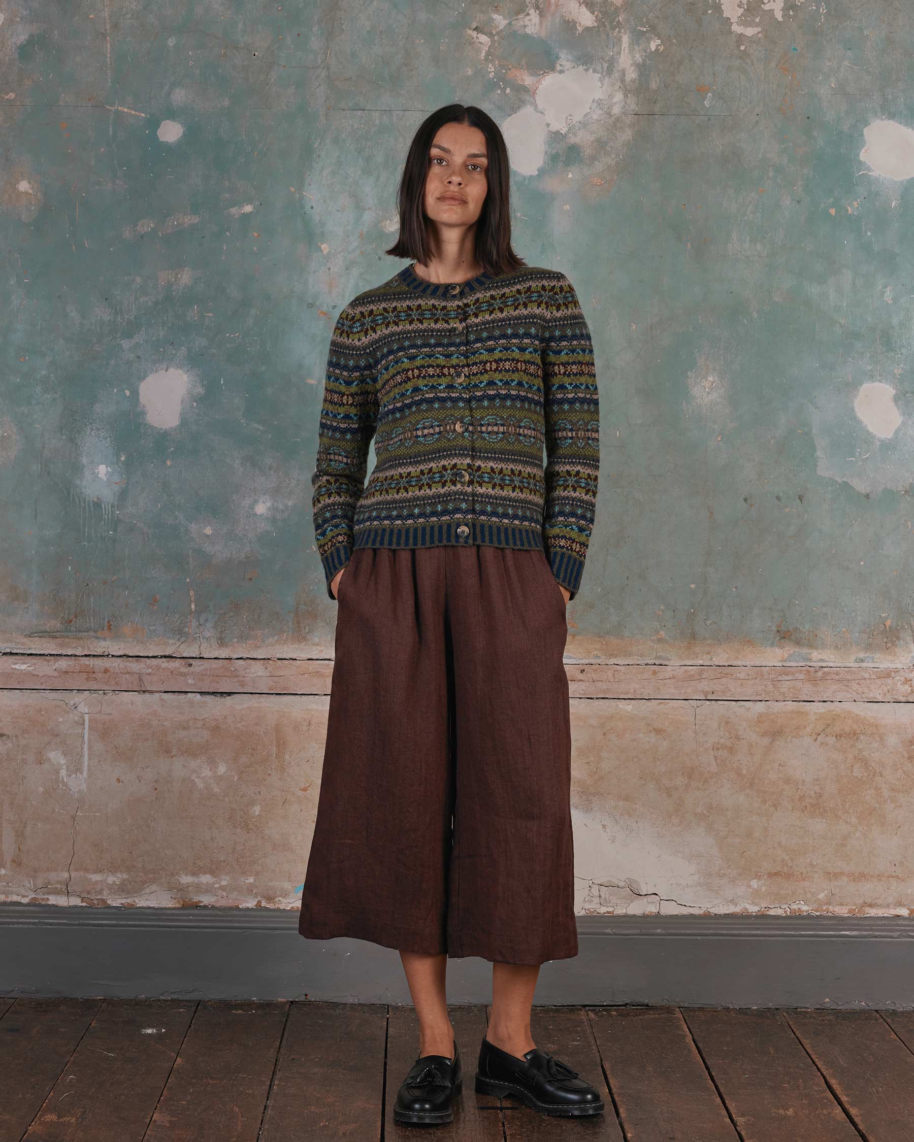 Fair Isle Lambswool Cardigan in Loden