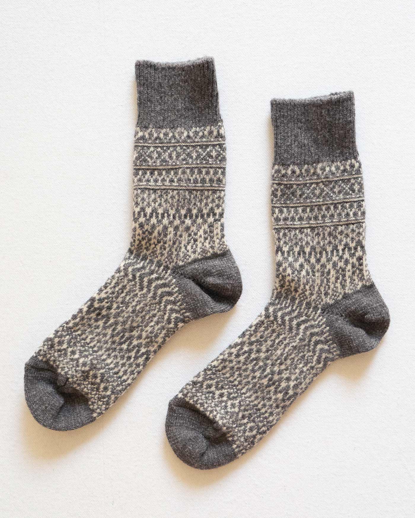 Wool Jacquard Socks in Gray