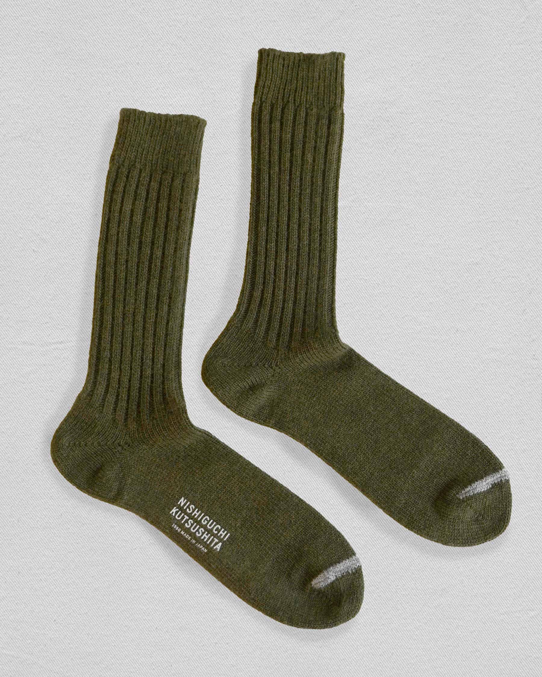 Wool Ribbed Socks in Khaki Green